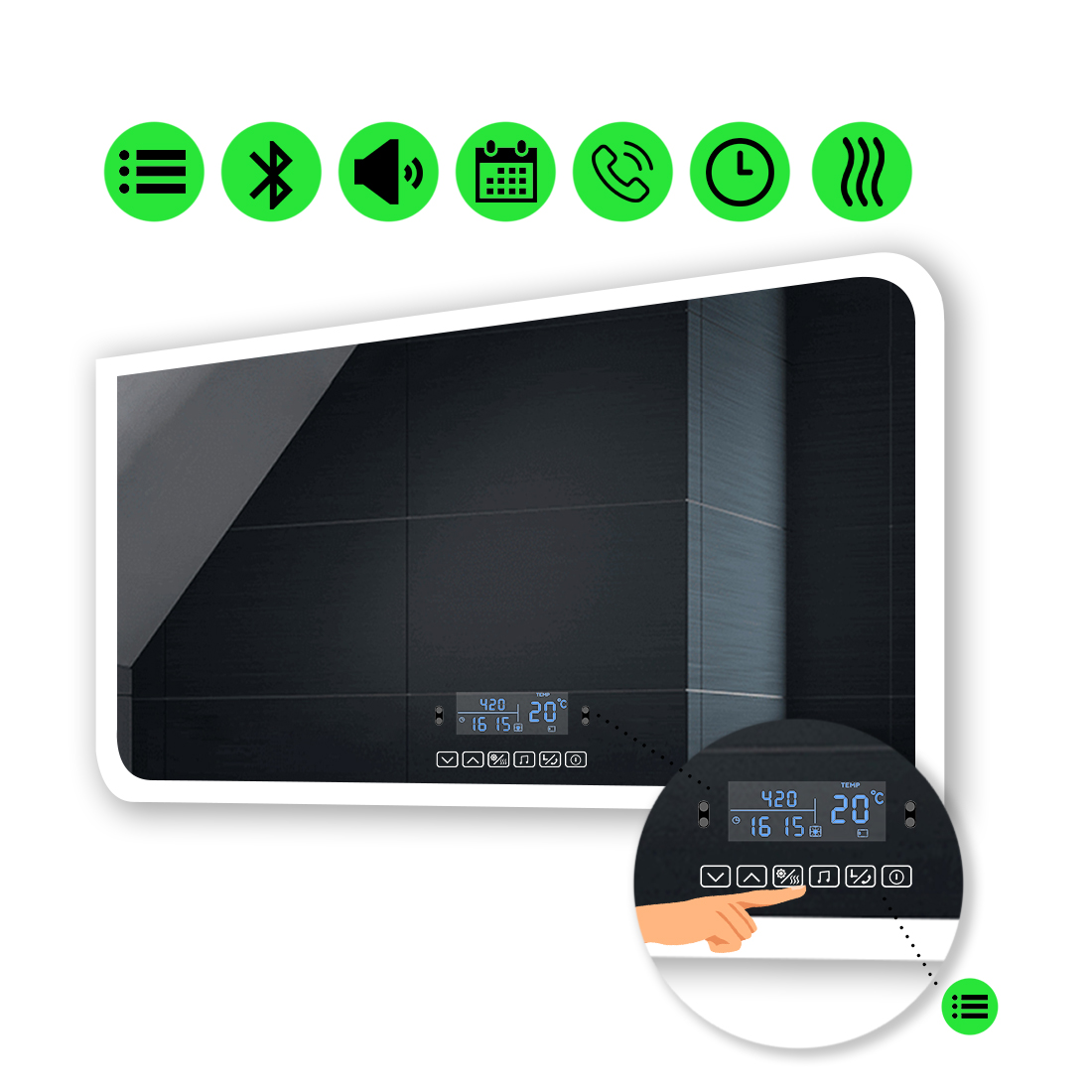 

LED-зеркало 100x70см, с Smart-блоком и подогревом, модель Kruka (Krukag149)