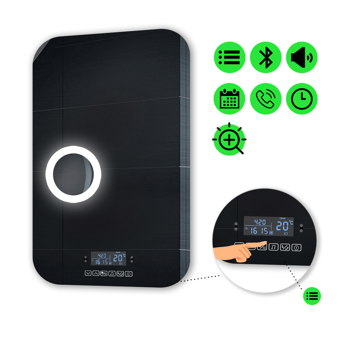 

LED-зеркало 60x100см, с Smart-блоком и линзой с подсветкой, модель Ornela (Ornela128)