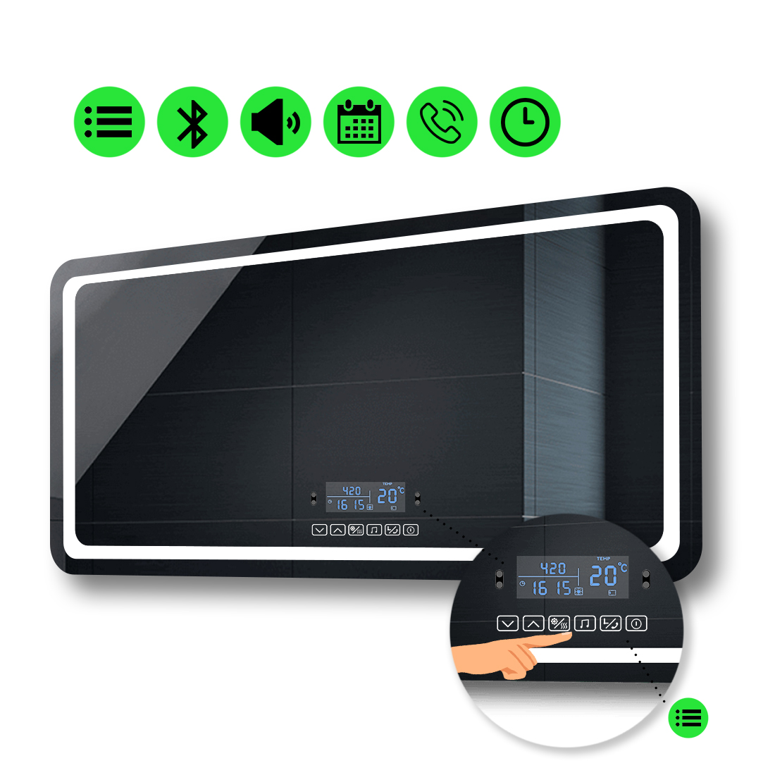 

LED-зеркало 90x80см, с Smart-блоком, модель Anvi (Anvig104)