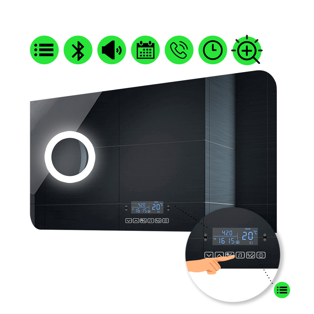 

LED-зеркало 100x60см, с Smart-блоком и линзой с подсветкой, модель Simona (Simonag128)
