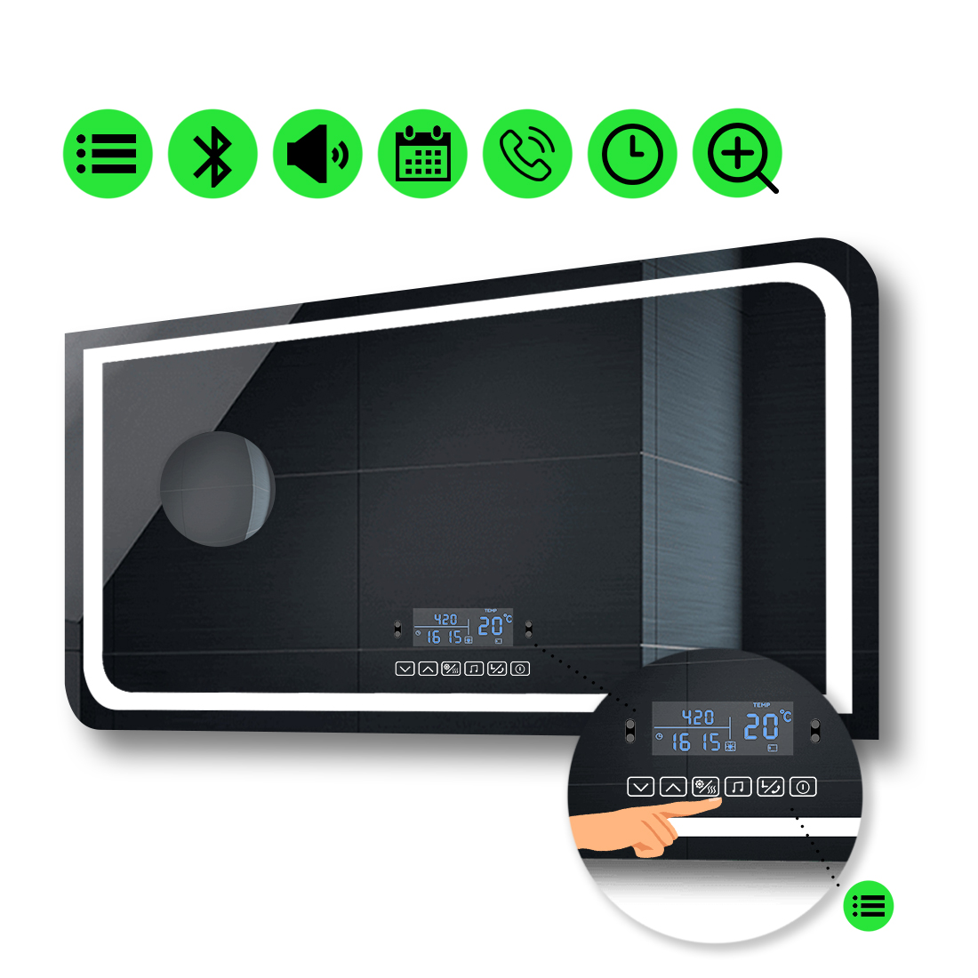 

LED-зеркало 70x60см, с Smart-блоком и линзой без подсветки, модель Noemi (Neomig21)