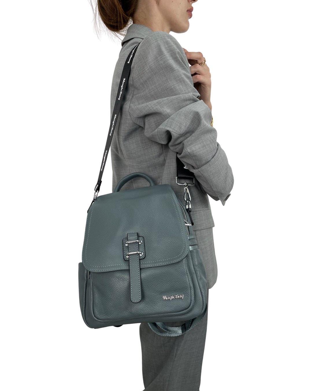 

Женский кожаный рюкзак 27 25 10 см. Magicbag Бирюзовый