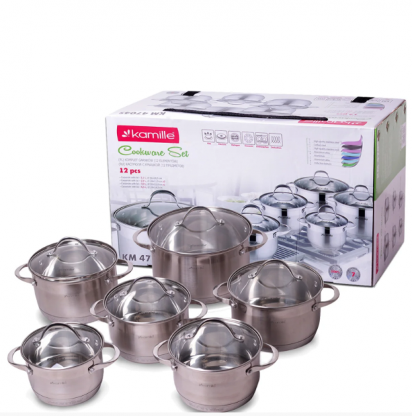

Набор кастрюль Kamille из нержавеющей стали 12 предметов (1.8л, 2.3л, 3.0л, 5.5л) KM-4704S