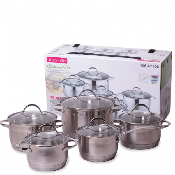 

Набор посуды Kamille из нержавеющей стали 10 предметов (1.8л, 2.3л, 3.3л, 5.5л) KM-4710S