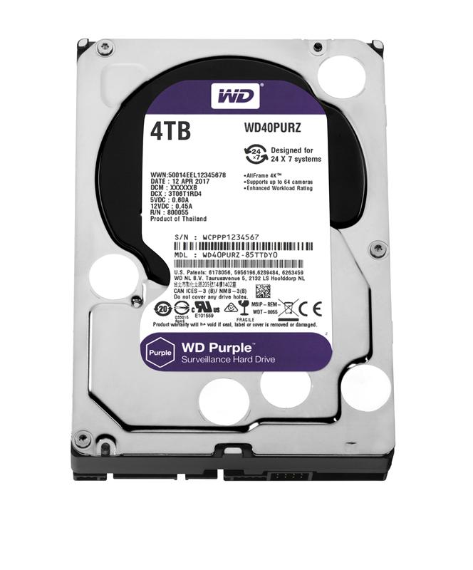 

HDD SATA 4.0TB WD Purple 5400rpm 64MB (WD40PURZ)