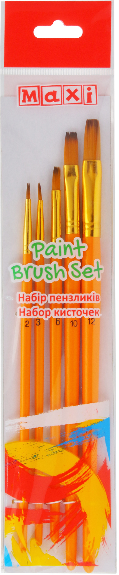 

Набор кистей Maxi Плоских с синтетическим ворсом 5 шт (№ 2,3,6,10,12) короткая ручка (MX60876)