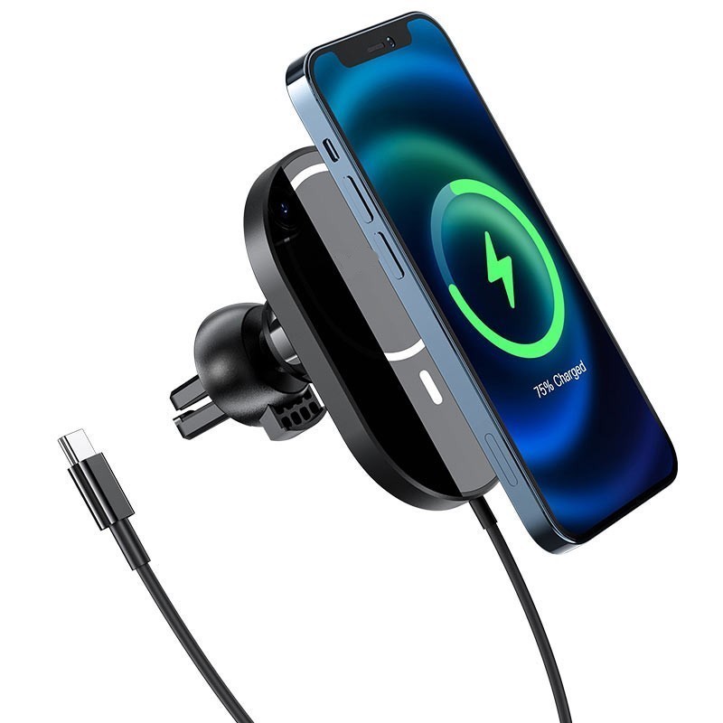 

Автодержатель с зарядкой Hoco CA90 для iPhone 12 черный