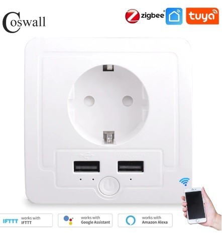 

Розетка Coswall Zigbee с USB встраиваемая для умного дома Tuya Smart Life