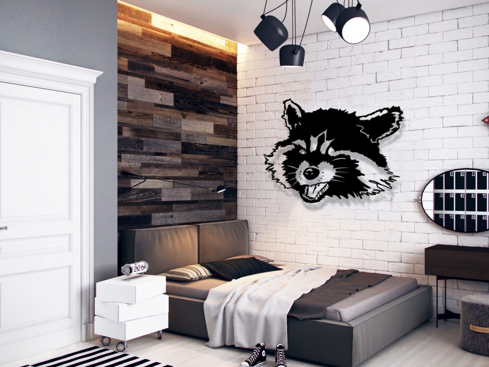 

Деревянная картина - панно Животные Raccoon 70x55 см