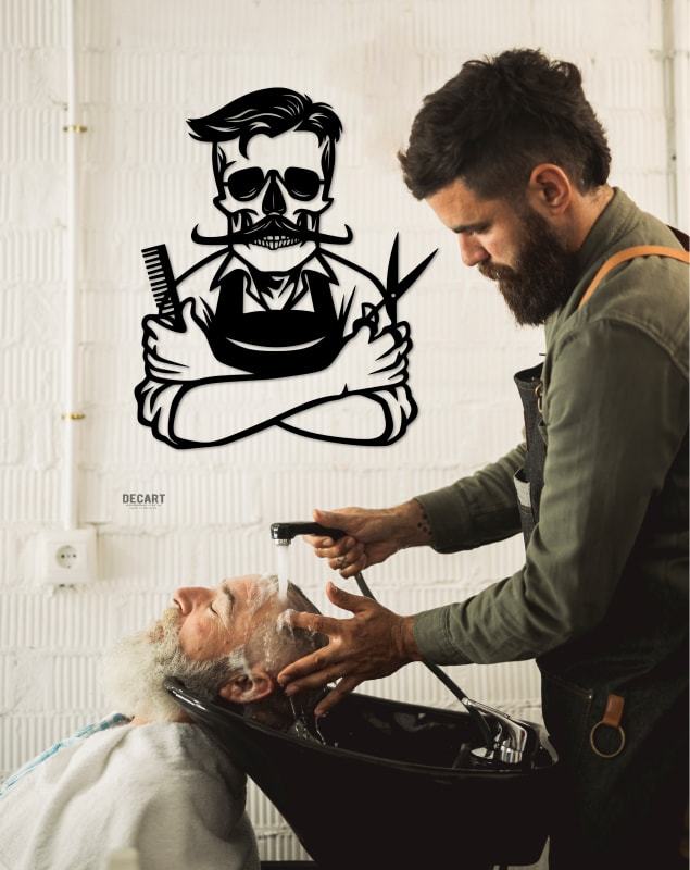 

Деревянная картина - панно Для салонов красоты Barber Skull 50х42 см