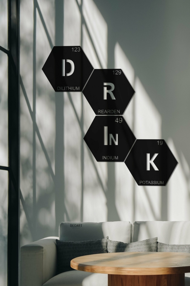 Деревянная картина - панно Химические элементы SCIENCE DRINK 30x25 см ...