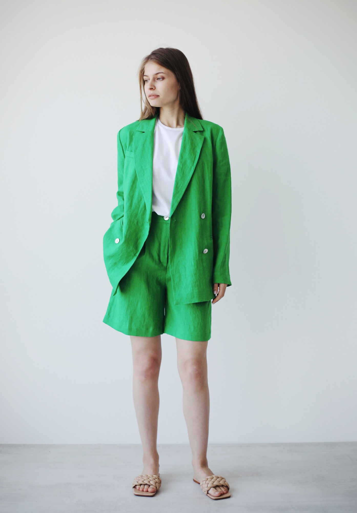 

Пиджак Stlkatin 000000731 зеленый S двубортный из льна