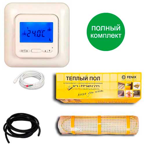 

Теплый пол двухжильный нагревательный мат IN-Term 200 + программируемый терморегулятор T4 11.6 м.кв - 2330Вт