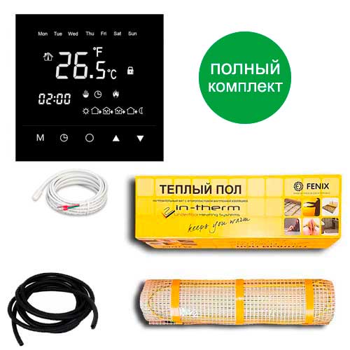

Теплый пол двухжильный нагревательный мат IN-Term 200 + программируемый терморегулятор с сенсорным экраном (черный) 3.2 м.кв - 640Вт
