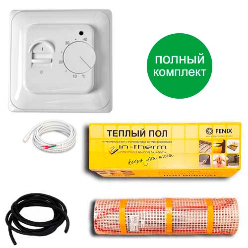 

Теплый пол двухжильный нагревательный мат IN-Term ECO 200 + механический терморегулятор 3.6 м.кв - 720Вт