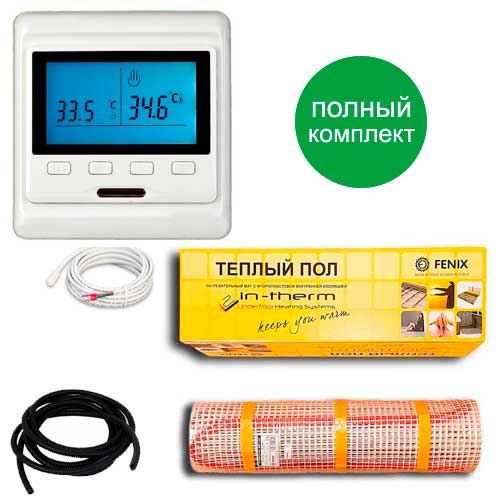 

Теплый пол двухжильный нагревательный мат IN-Term ECO 200 + программируемый терморегулятор с двумя датчиками (пол + воздух) 2.7 м.кв - 550Вт