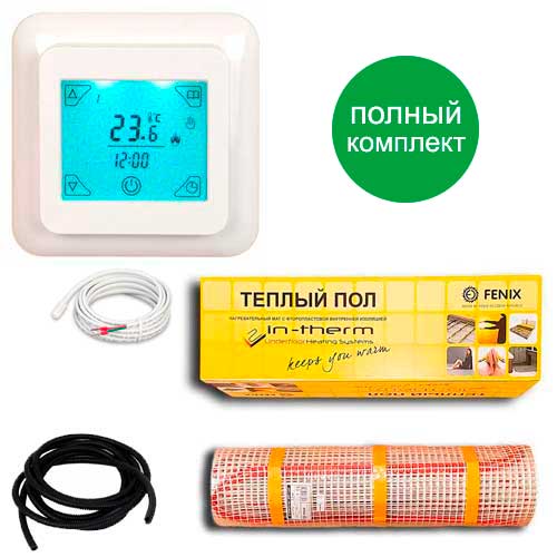

Теплый пол двухжильный нагревательный мат IN-Term ECO 200 + программируемый терморегулятор с сенсорным экраном T8 13.9 м.кв - 2790Вт