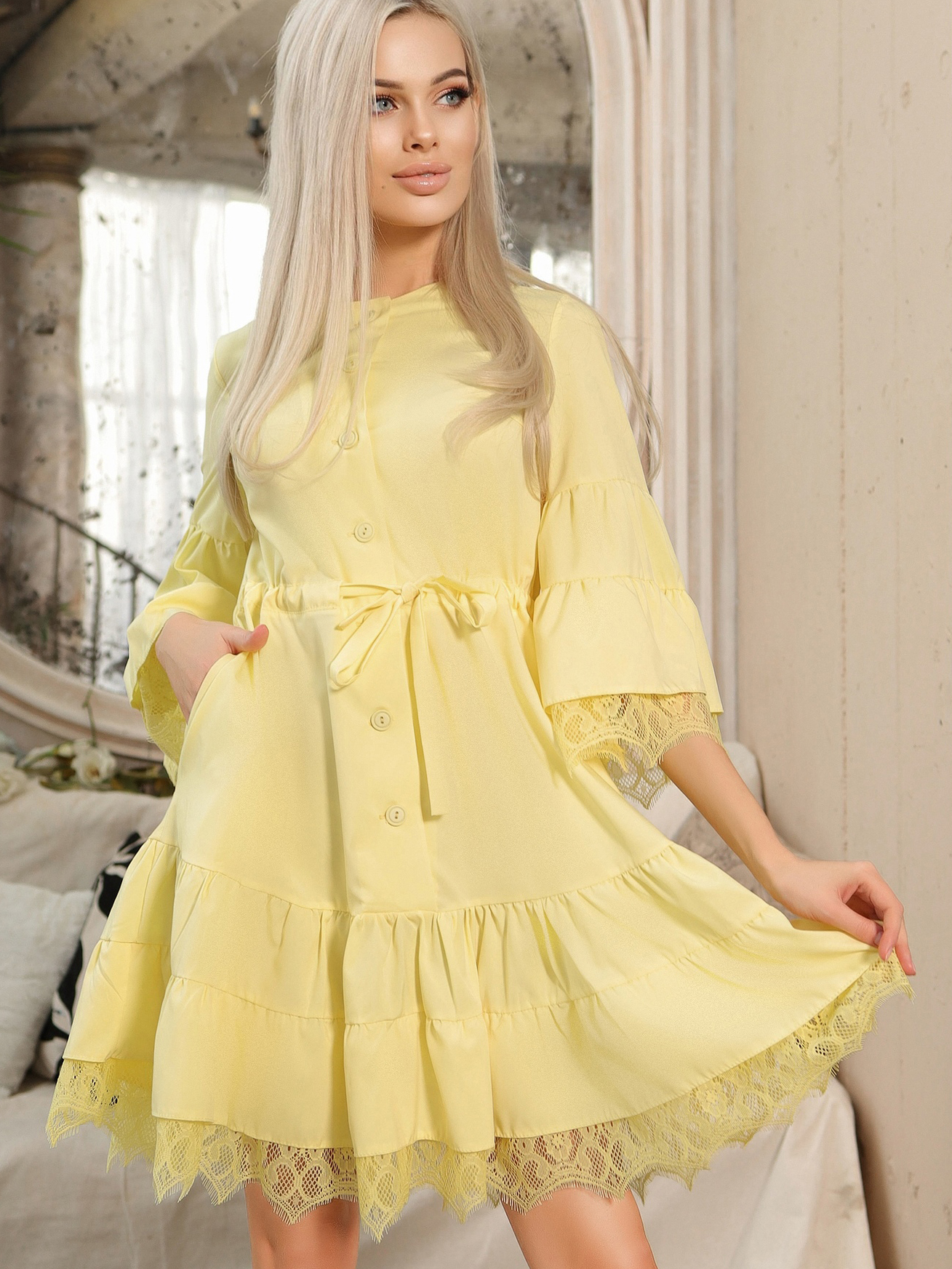

Платье New Fashion 394  Желтое, Платье New Fashion 394 42 Желтое