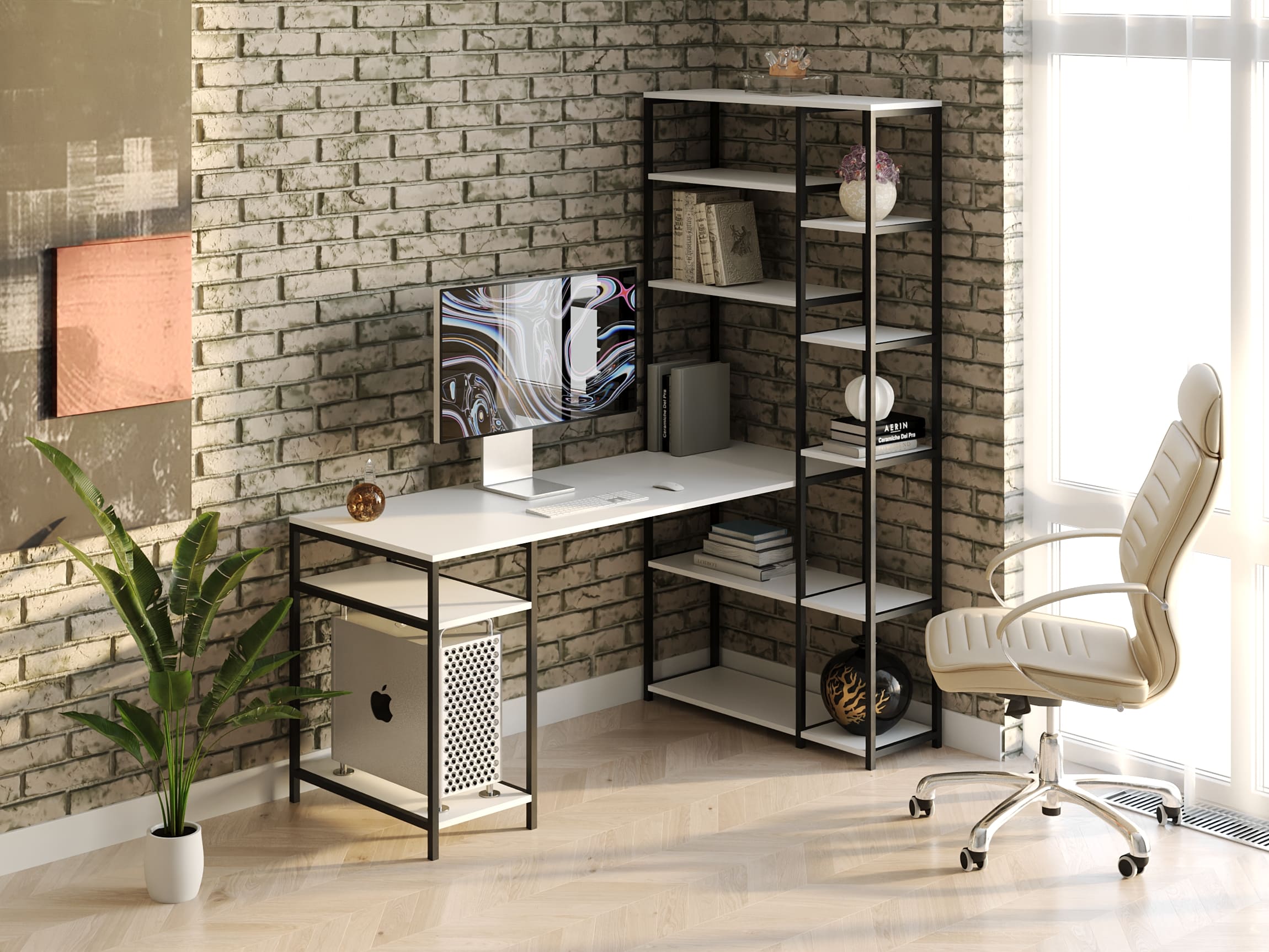 

Компьютерный стол двухсторонний Rimos 1000х750х600 мм Heimdall черный ЛДСП Белый 16мм (Z-56_BL_B)