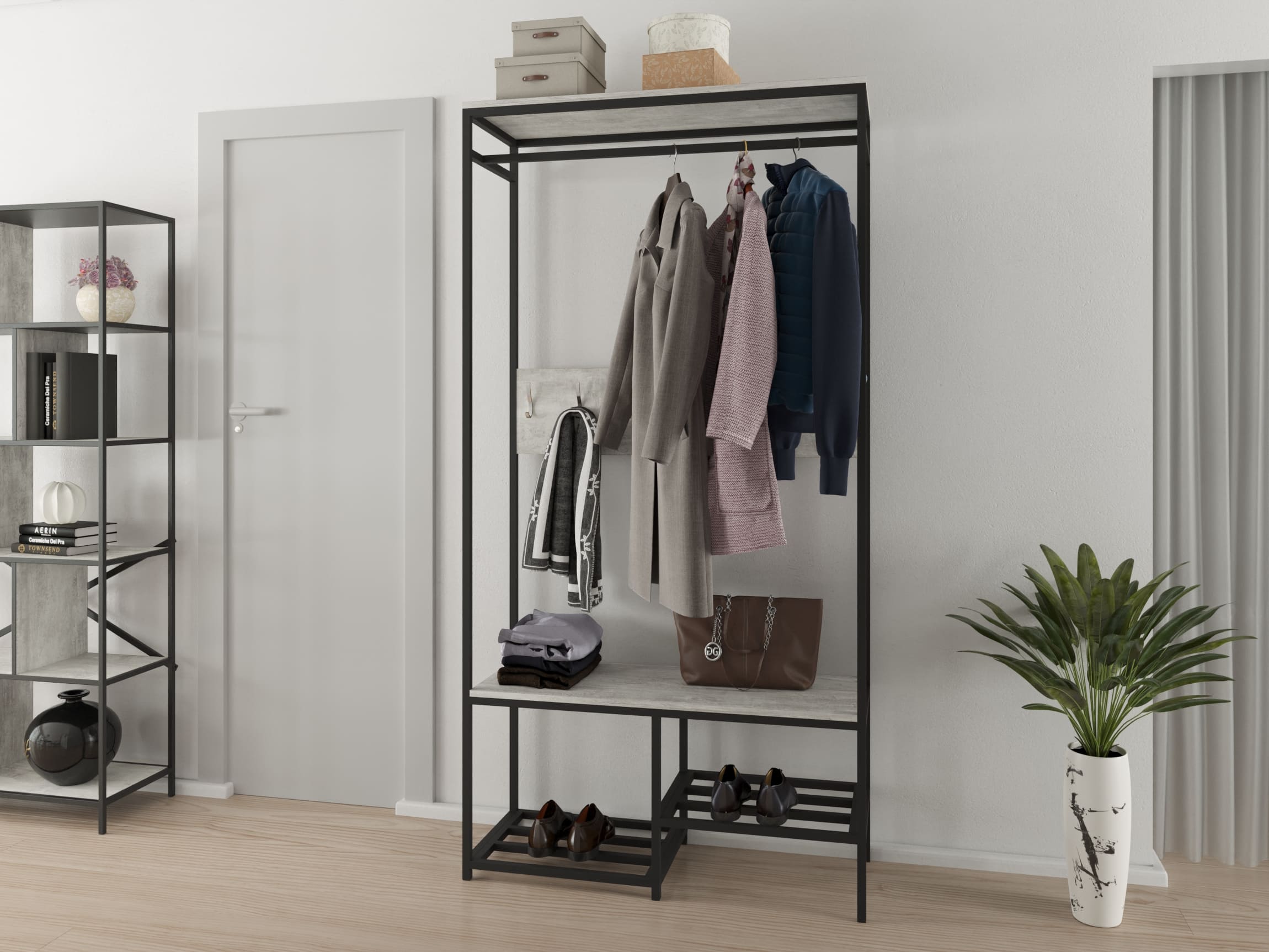

Прихожая в стиле Loft черный Rimos вешалка + лавка Бетон (Z-57)