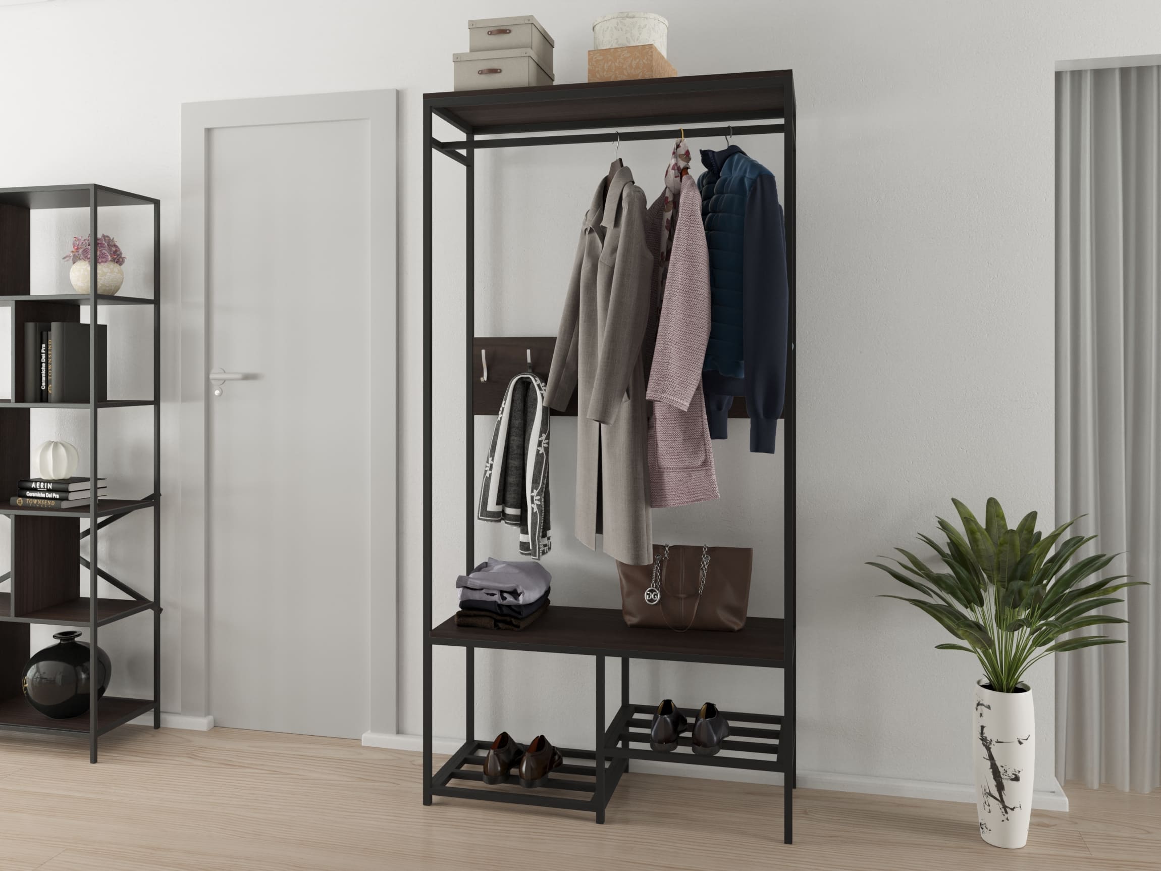 

Прихожая в стиле Loft черный Rimos вешалка + лавка Венге (Z-57)