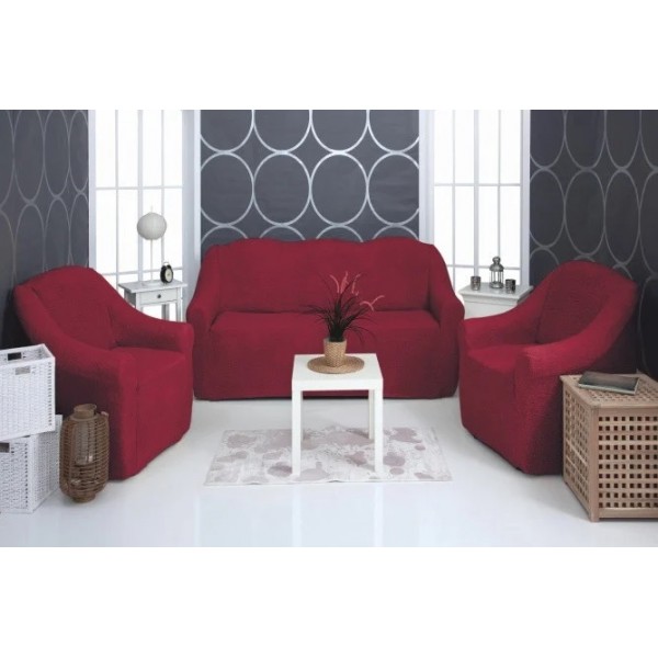 

Чехол плюшевый на прямой диван и два кресла Soft sofa set Venera DVM15-221 Бордовый