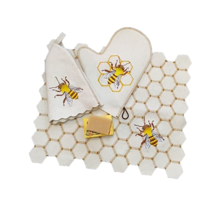 

Набор для бани Luxyart Пчёлка рукавичка коврик шапка и мыло медовое Войлок (A-889)