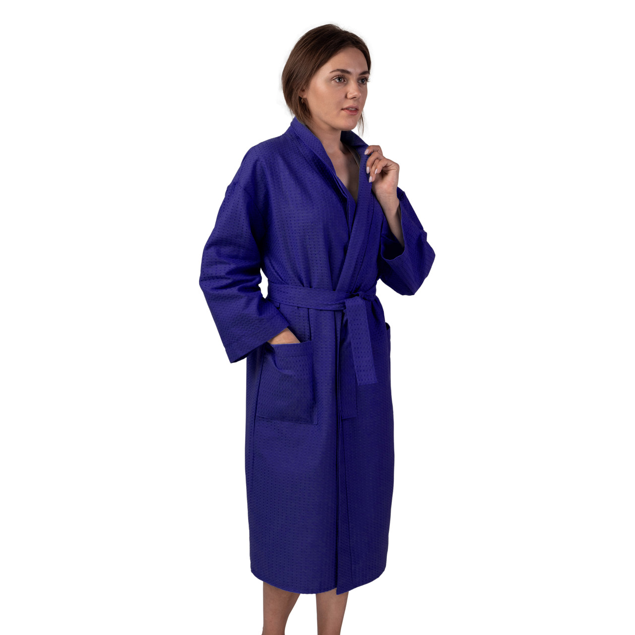 

Вафельный халат Luxyart Кимоно 54-56 XL хлопок Темно-синий (LS-455)