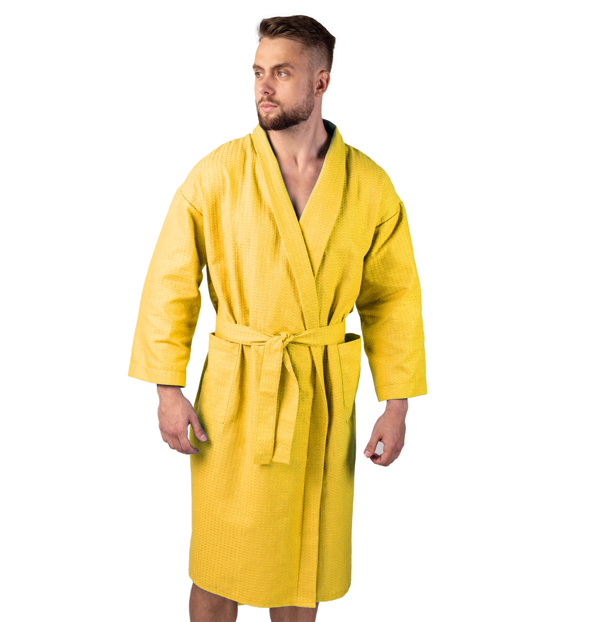 

Вафельный халат Luxyart Кимоно 54-56 XL хлопок Желтый (LS-158)