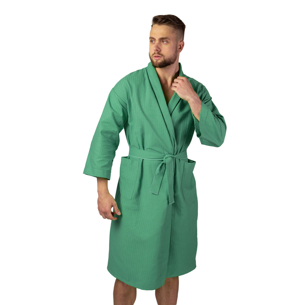 

Вафельный халат Luxyart Кимоно 54-56 XL хлопок Зеленый (LS-0619)