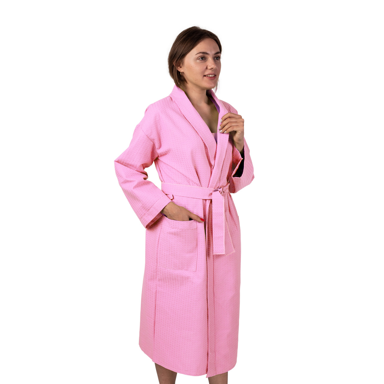

Вафельный халат Luxyart Кимоно 54-56 XL хлопок Розовый (LS-864)