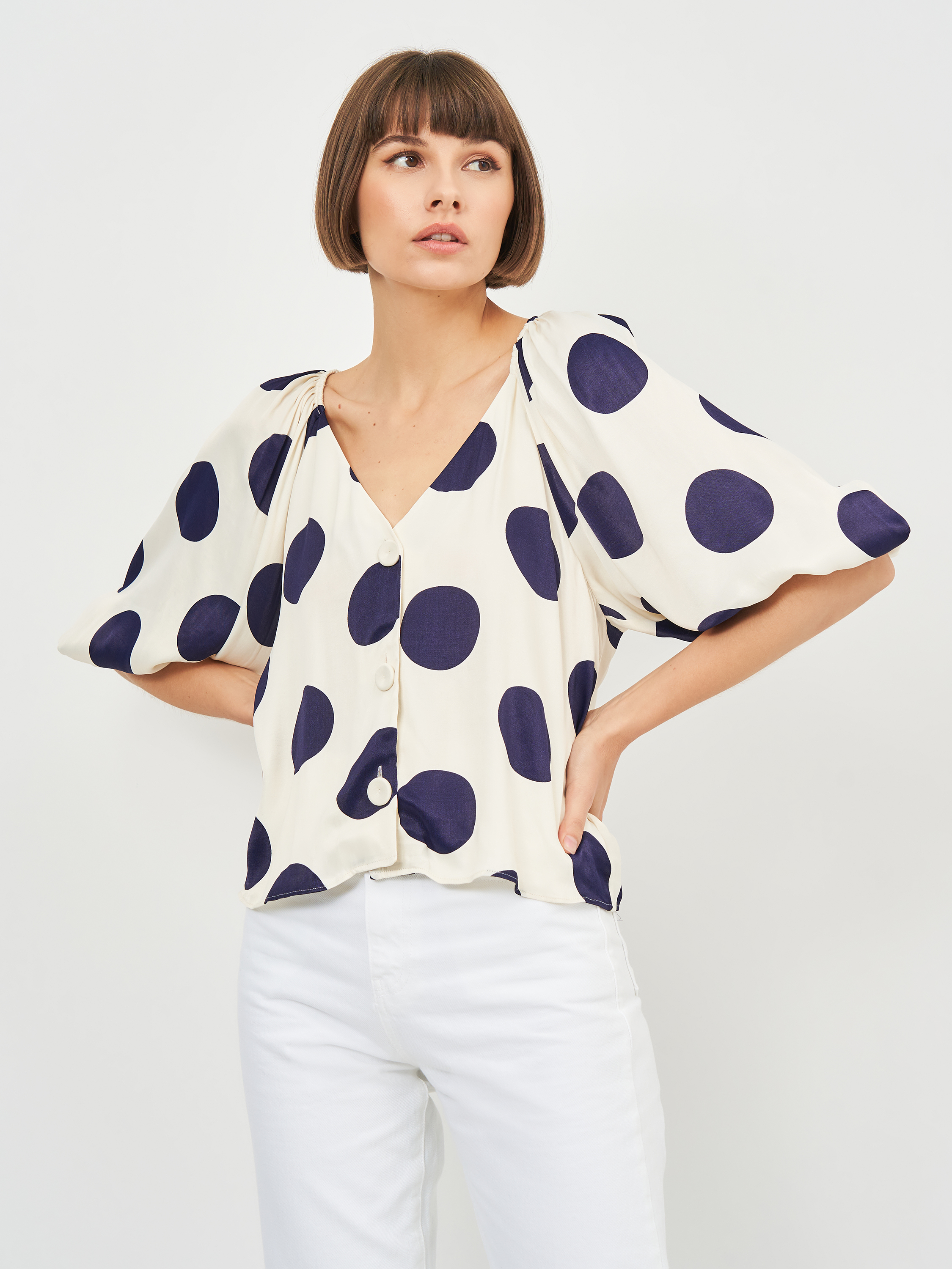 

Блузка Zara 9878/026/066  Молочная в горошек, Блузка Zara 9878/026/066 S Молочная в горошек