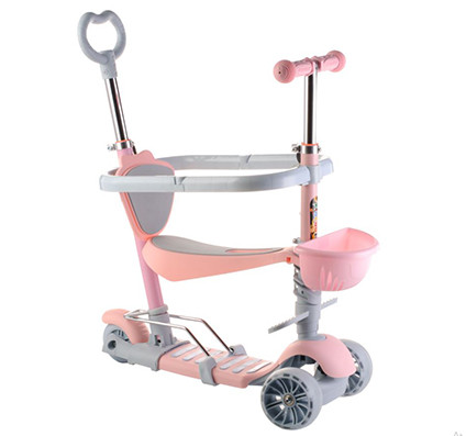 

Детский самокат трехколесный Children's Scooter с родительской ручкой и бортиком Розовый