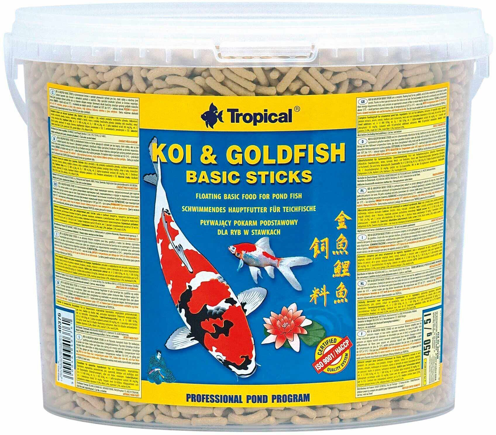 

Корм Tropical KOI & Gold Basic ST. для прудовых рыб Палочки 5 л/43 кг