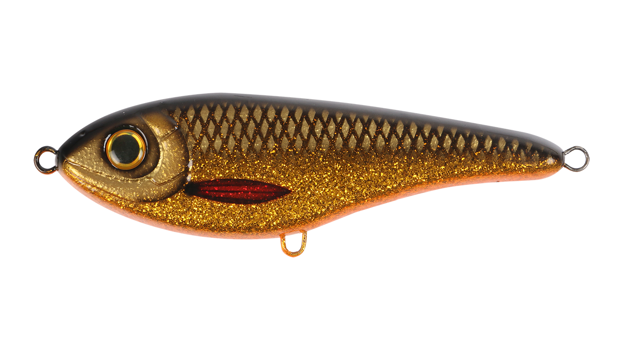 

Воблер Джеркбейт Strike Pro Buster Jerk Shallow Runner, 150 мм, 64,5 гр, Загл. 1,0м., Медленно всплывающий, цвет: C768 Golden Roach, (EG-048S#C768) (133152)
