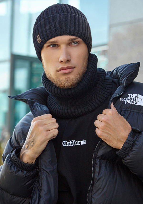 

Шапка мужская вязаная и снуд на флисе. Комплект ″Бенджи″ Braxton Черный (308W)