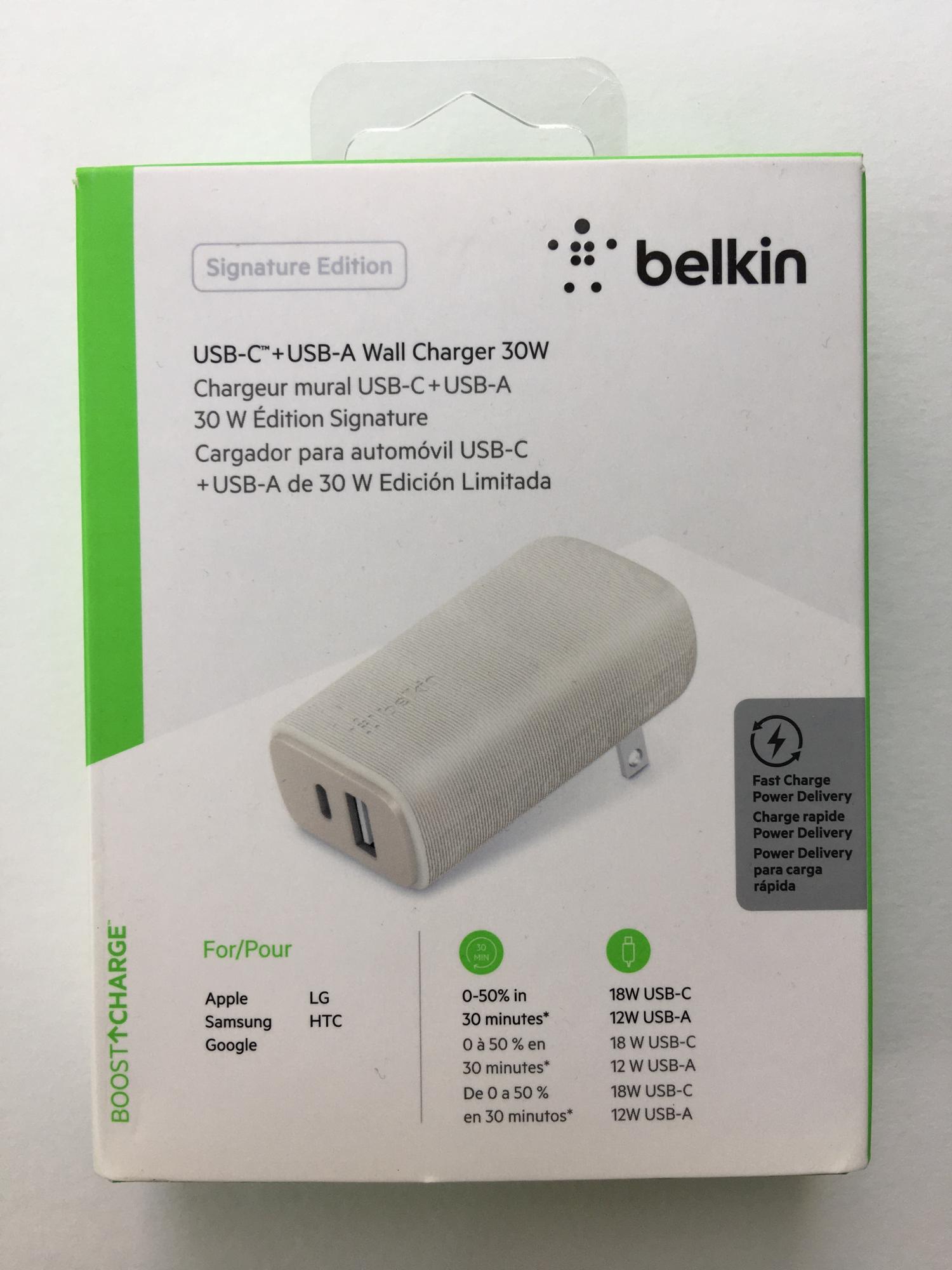 

Сетевое зарядное устройство с функцией быстрой зарядки Belkin Dual Ports (USB-C 18W + USB-A 12W) Wall Charger 30W Signature Edition