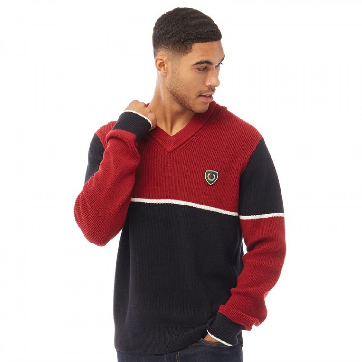 

Джемпер Fred Perry Shield Badge V Neck Knitted Deep Scarlet Brick Red, S (44)