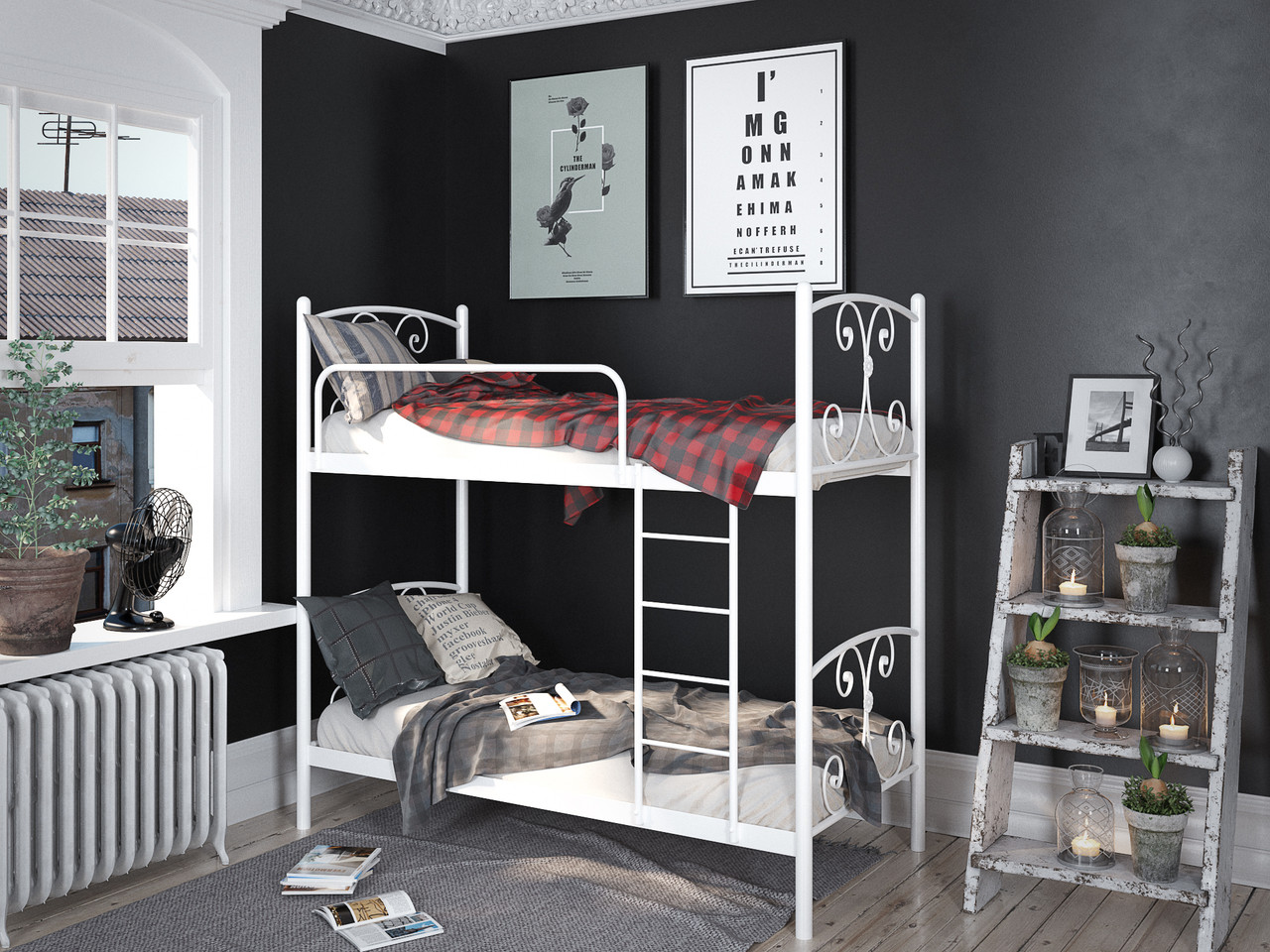 

Кровать двухъярусная металлическая 80*190 Жасмин белый Tenero без матраса