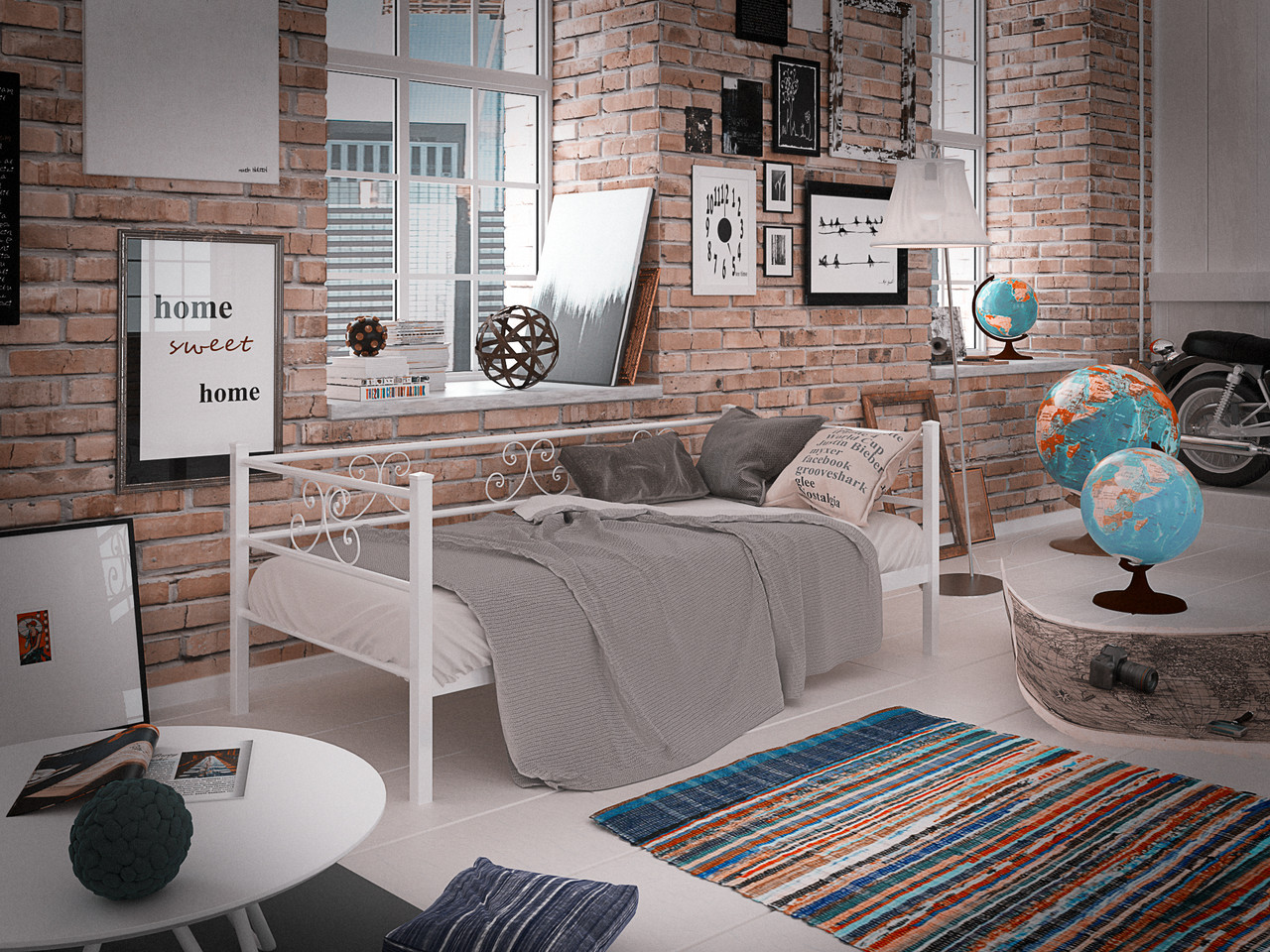 

Односпальная диван-кровать металлическая 90*200 Самшит белый Tenero без матраса