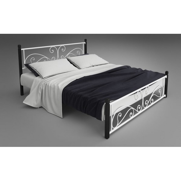 

Кровать двуспальная металлическая 180*190 Нарцисс на деревянных ногах белый с черным Tenero без матраса