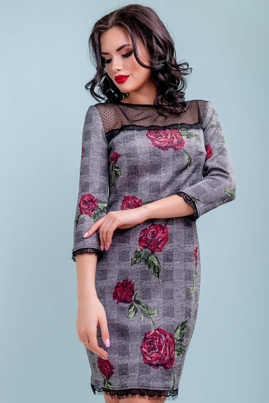 

Платье 1115.3213 Seventeen  серый с красными розами, Платье 1115.3213 Seventeen S серый с красными розами