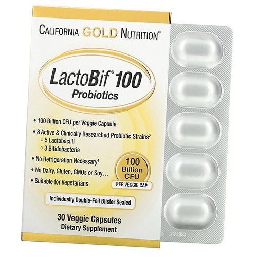 

Пробиотики, LactoBif Probiotics 100 Billion, California Gold Nutrition 30вегкапс (69427003)
