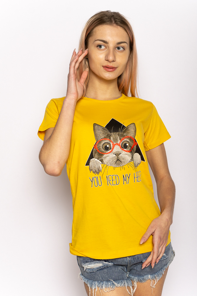 

Стильная летняя футболка 600F018 котик (Желтый) S