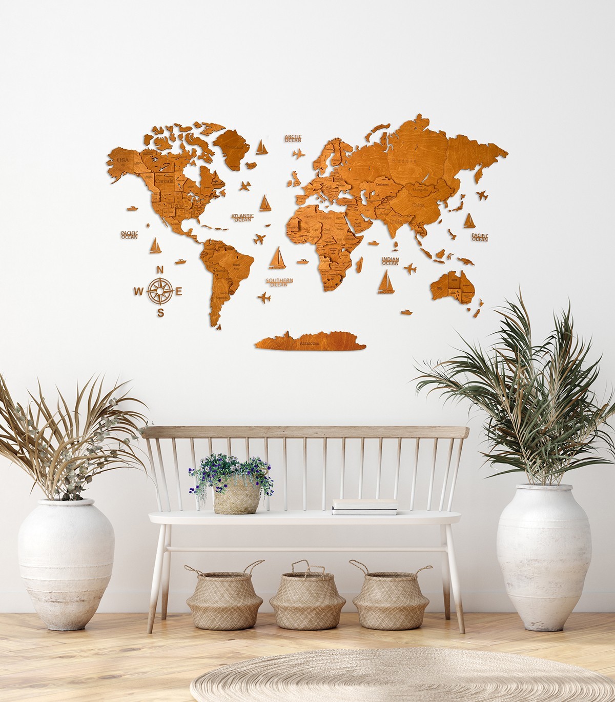 

Деревянная многослойная карта мира Wood Goods Стандарт 200x100 см Орех