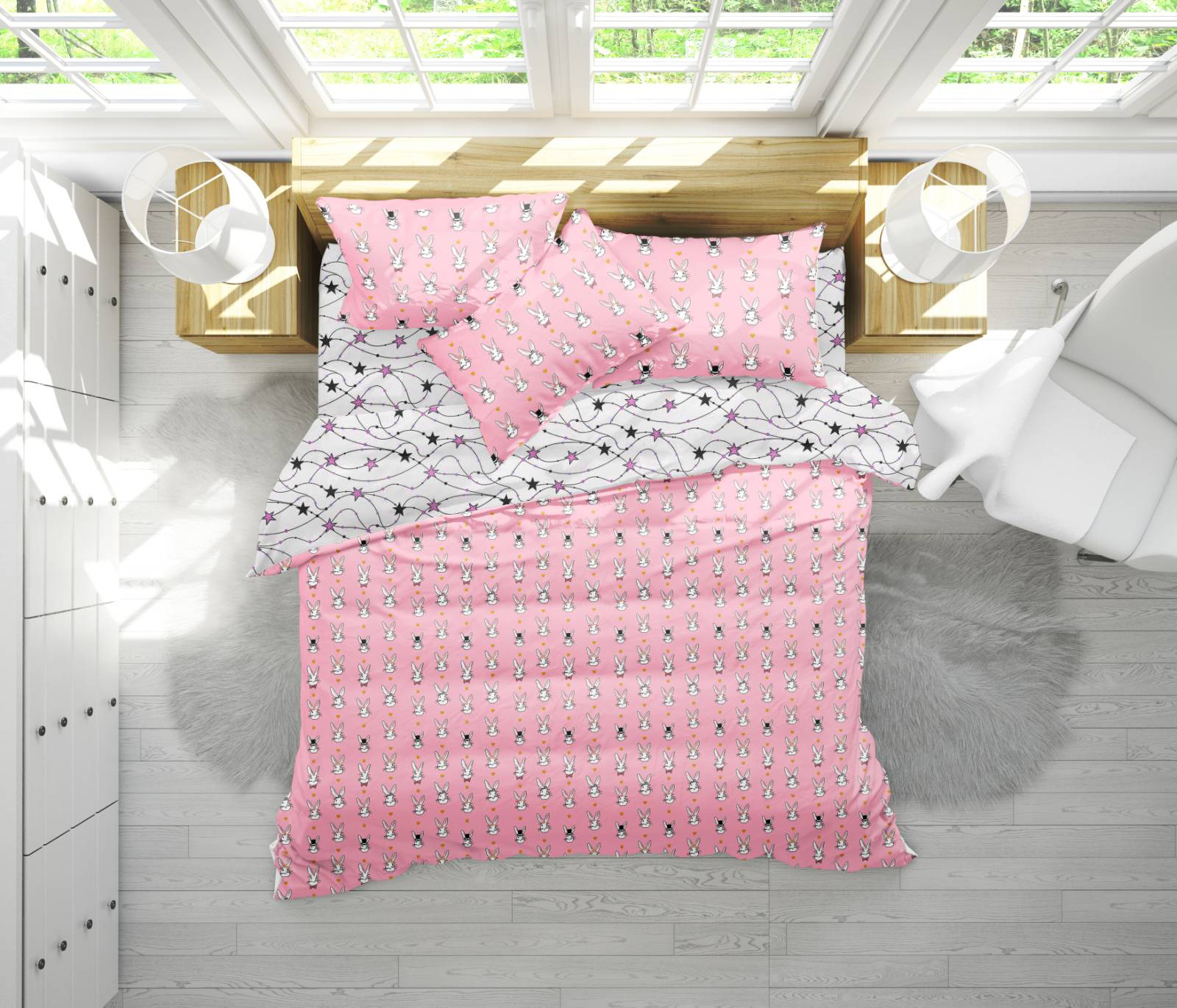 

Постельное белье MirSon 17-0528 Bunnies pink Двуспальный италия, бязь