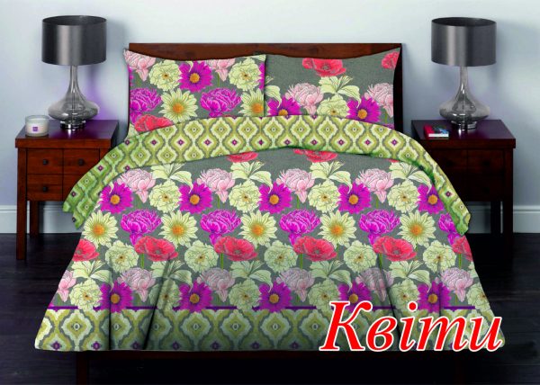 

Постельное белье HomeLine Цветы Евро (кейс) украина, бязь