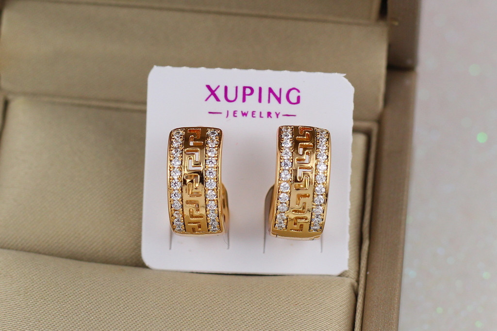 

Серьги Xuping Jewelry колечки с греческим узором 1,4 см золотистые