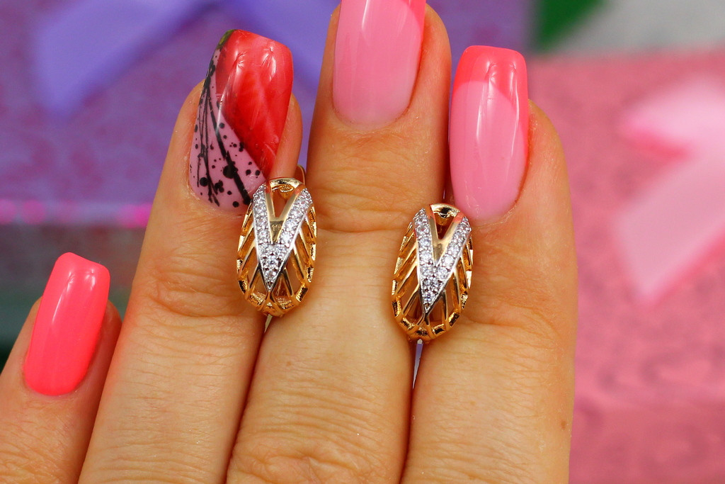 

Серьги Xuping Jewelry галочки с родием 1,8 см золотистые
