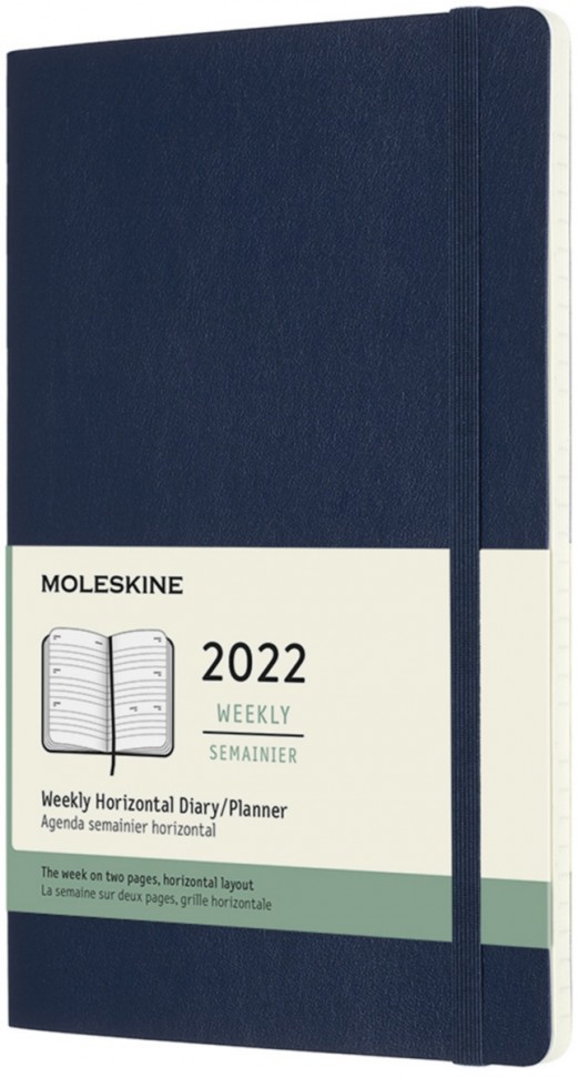 

Горизонтальний щотижневик Moleskine на 2022 рік середній 13 х 21 см сапфір м'який